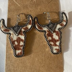 Boutique Western Bohemian Cow Print Bull Head Cow Head Dangling Earrings New